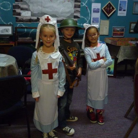 a group of people standing in a room