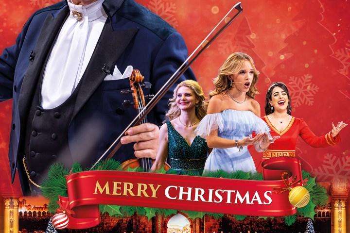 Concert poster with violinist, festive theme, text 'Merry Christmas', and performance date, 6 & 7 December.