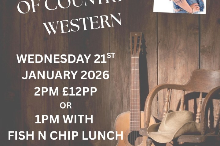Country music poster featuring a woman in cowboy hat, guitar, and event details for January 2026.