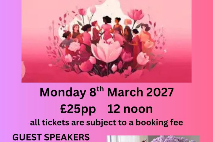 Flyer for International Women's Day event at Criterion Theatre with guest speakers and afternoon tea.