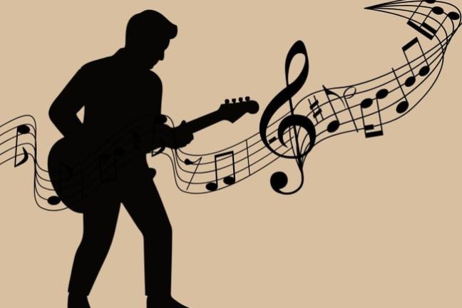 Jazz poster with silhouette guitarist, notes, and event details for August 19, 2026.