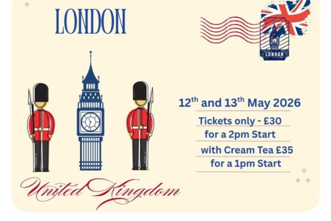 Poster for 'Best of British' event on May 12-13, 2026, with London theme and tickets priced at £30 or £35.