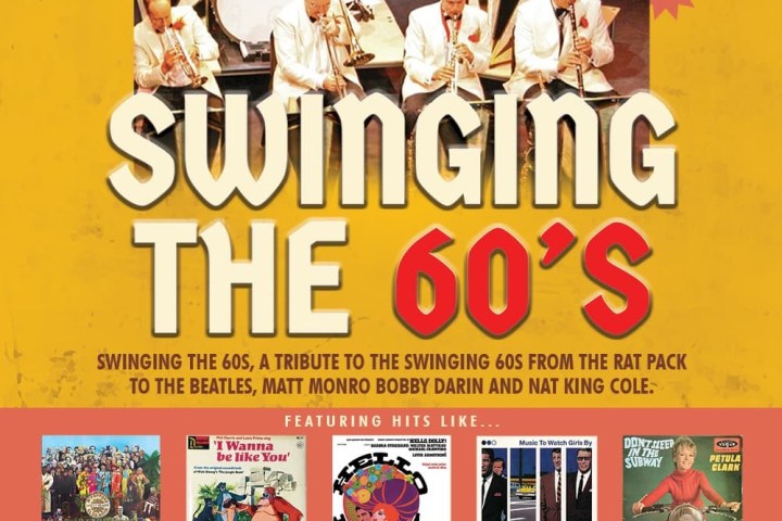 Swinging the 60's event poster with band and event details.